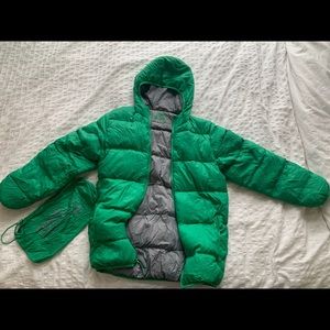 NWOT Packable Down Puffer, Kelly Green, W’s M